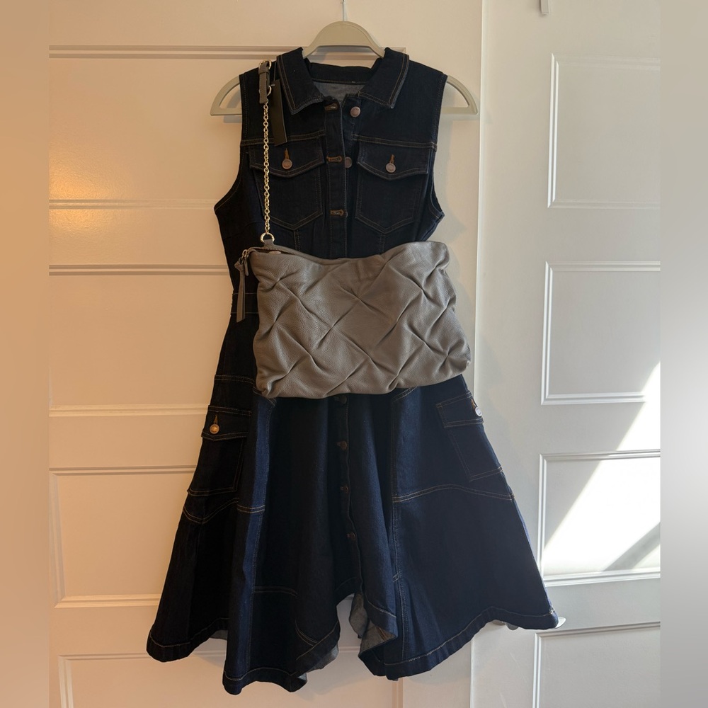 VENUS Womens Dark Blue Denim Dress Bandana Hemline Front Size 12